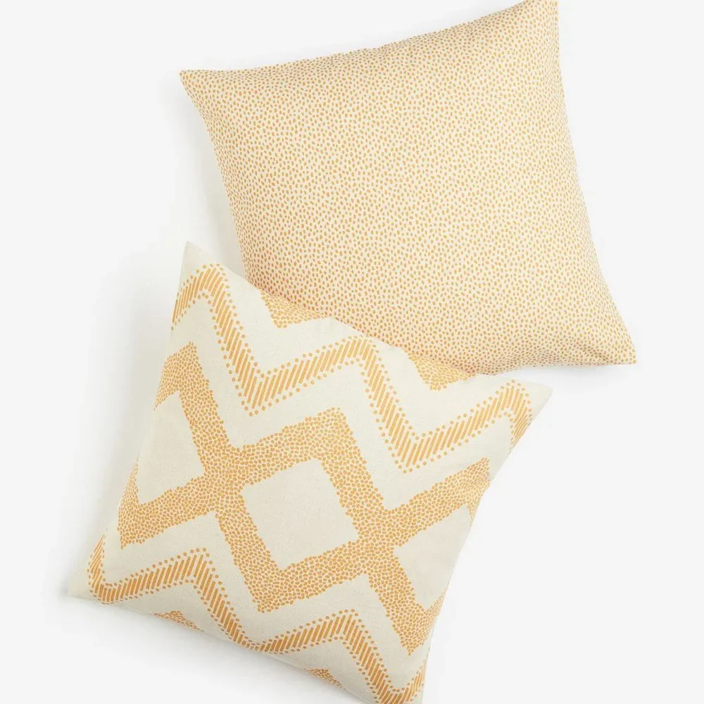 New West Elm (Set of 2) Yellow & White Boho Throw Pillow Cover Case 20